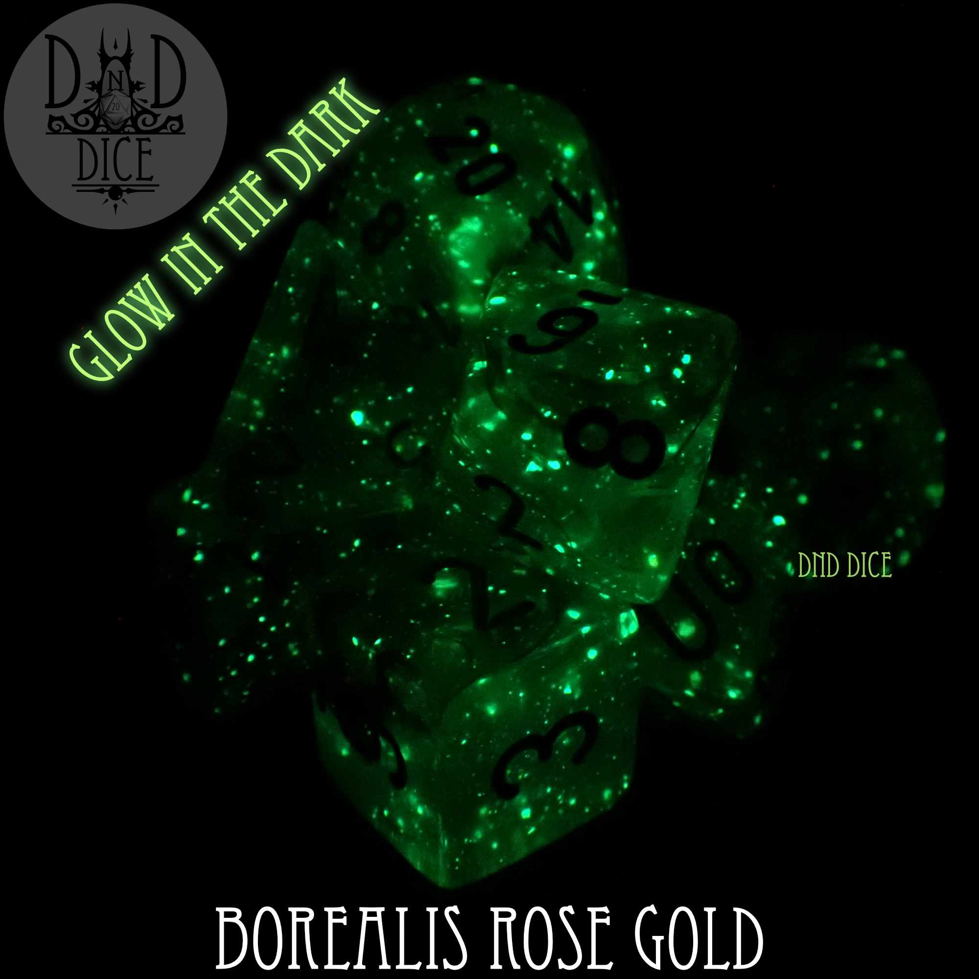 Borealis Rose Gold 8 Dice Set (Lab 5 Glow)
