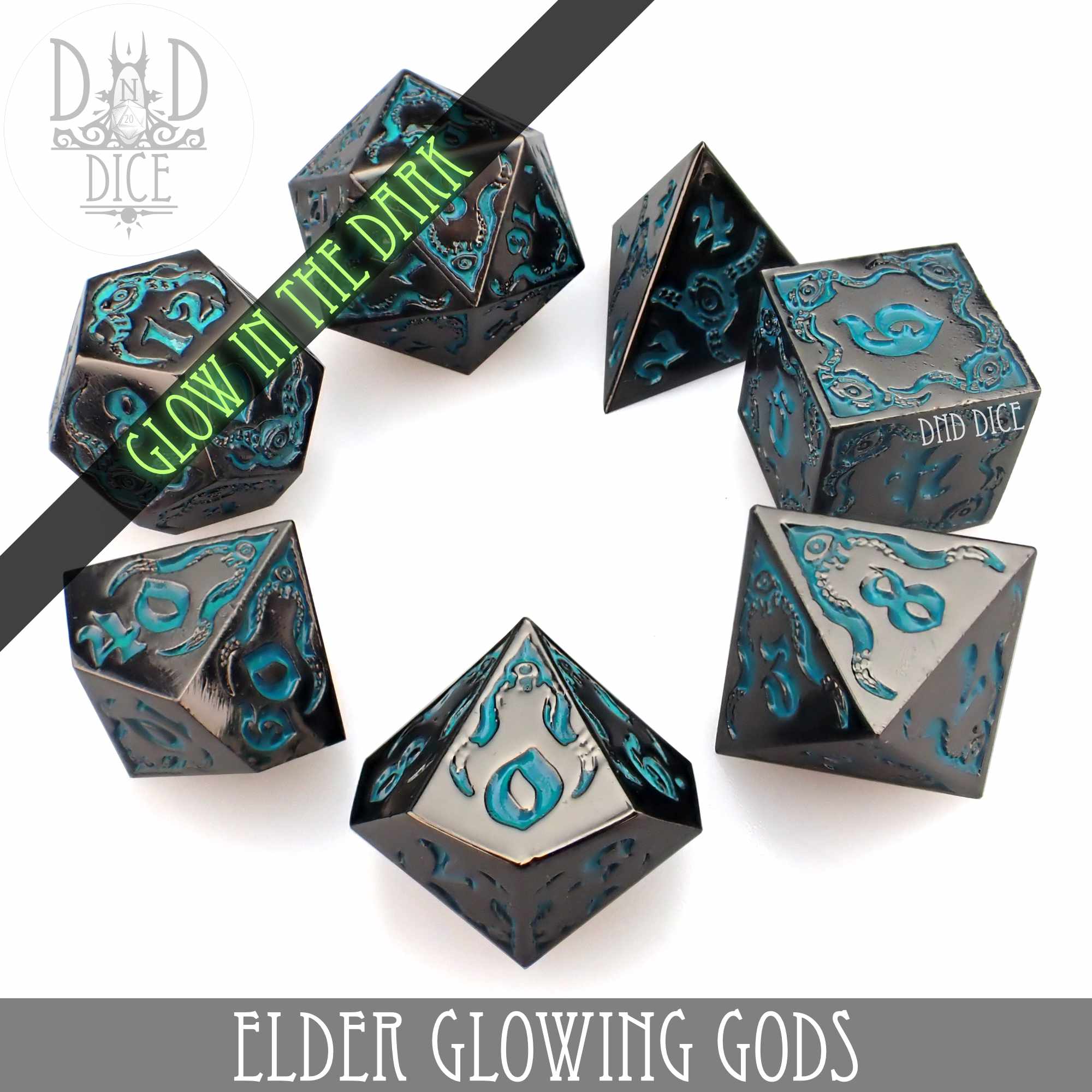 Elder Glowing Gods Metal Dice Set