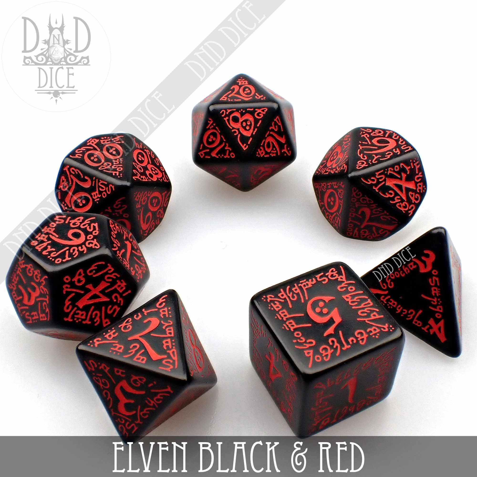 Elven Black & Red Dice Set