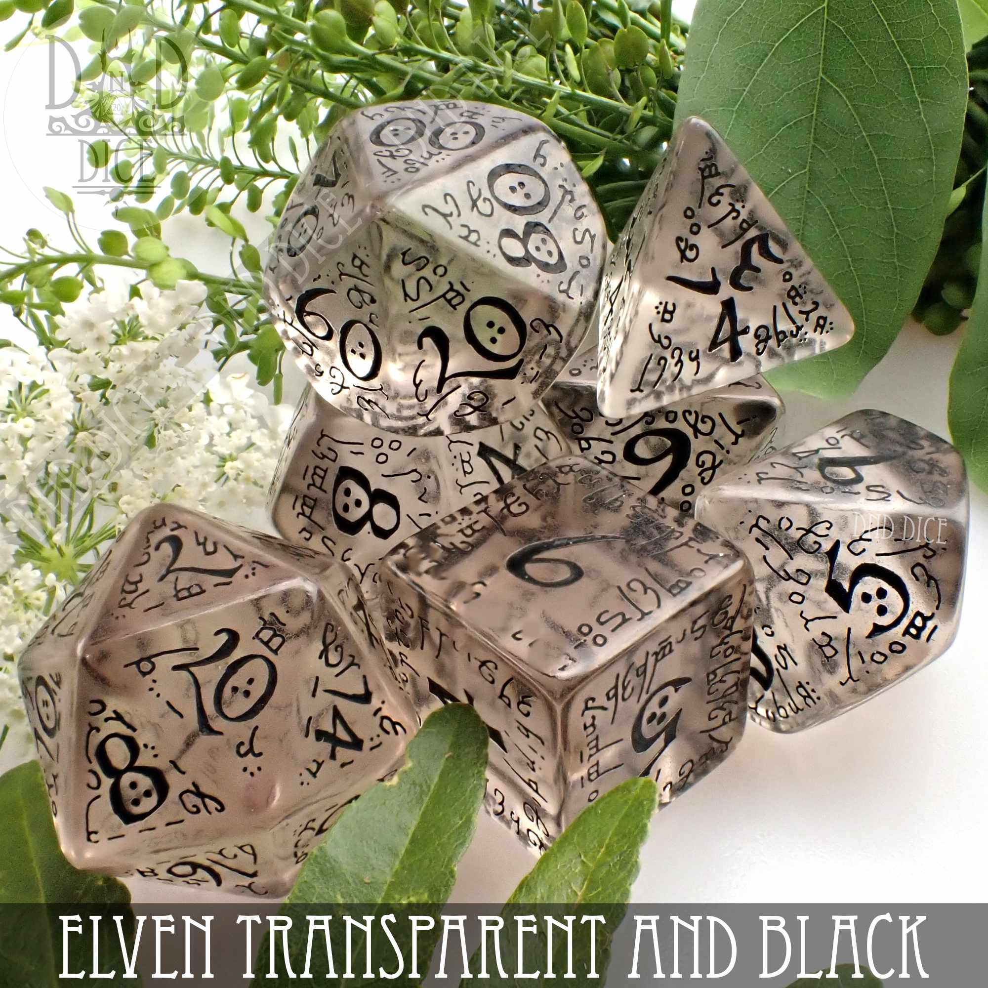 Elven Transparent & Black Dice Set