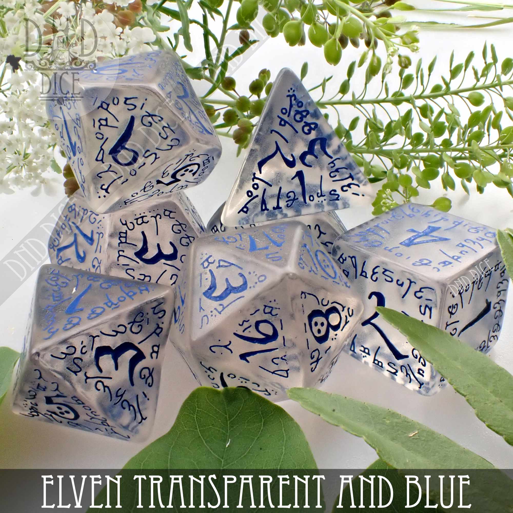 Elven Transparent & Blue Dice Set