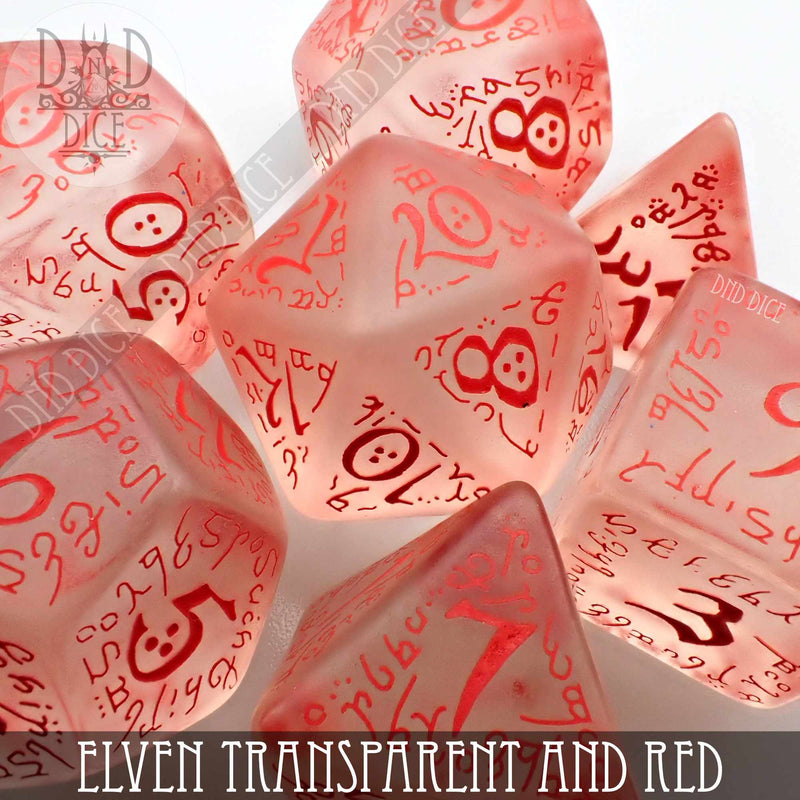 Elven Transparent & Red Dice Set