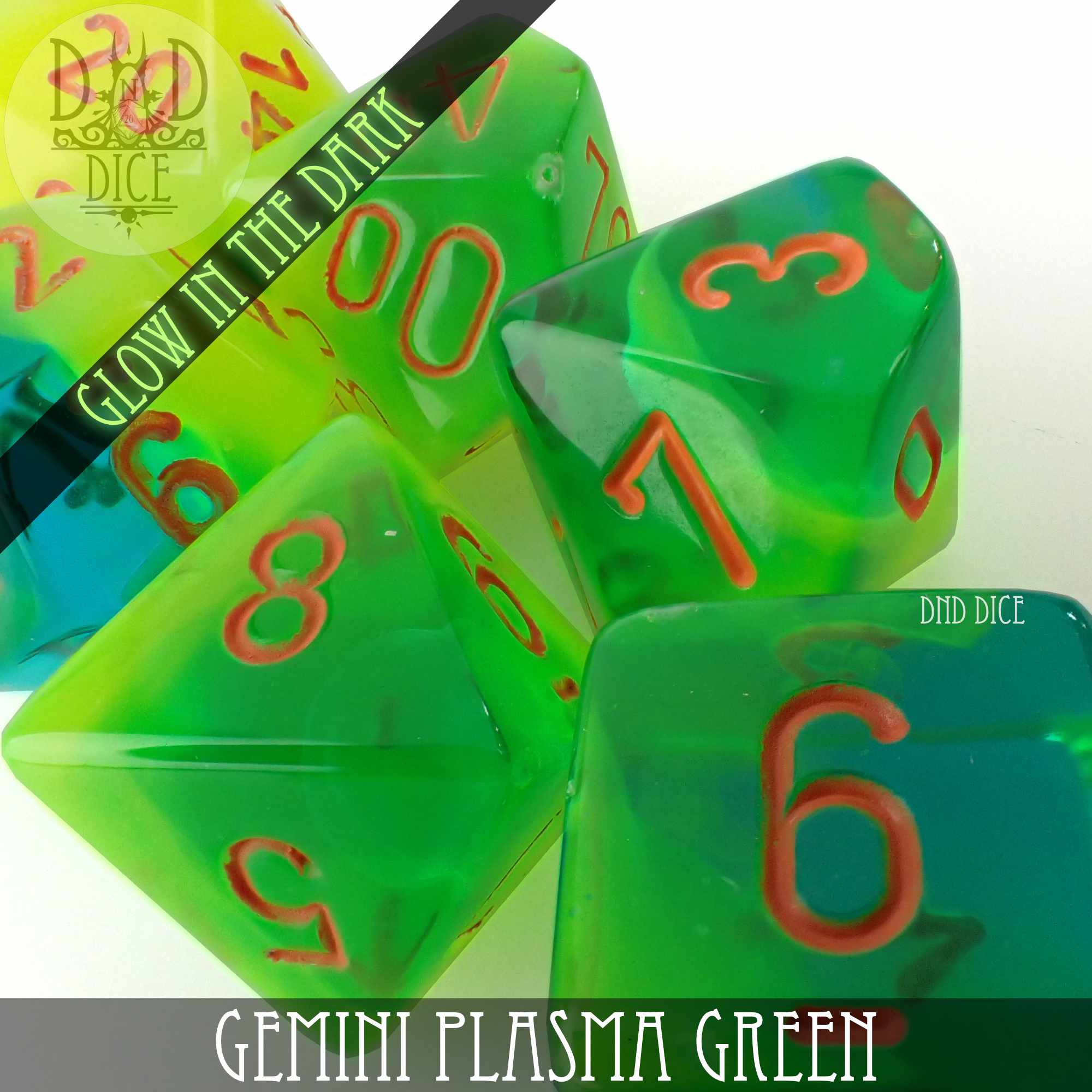 Gemini Plasma Green 8 Dice Set (Lab 5 Glow)
