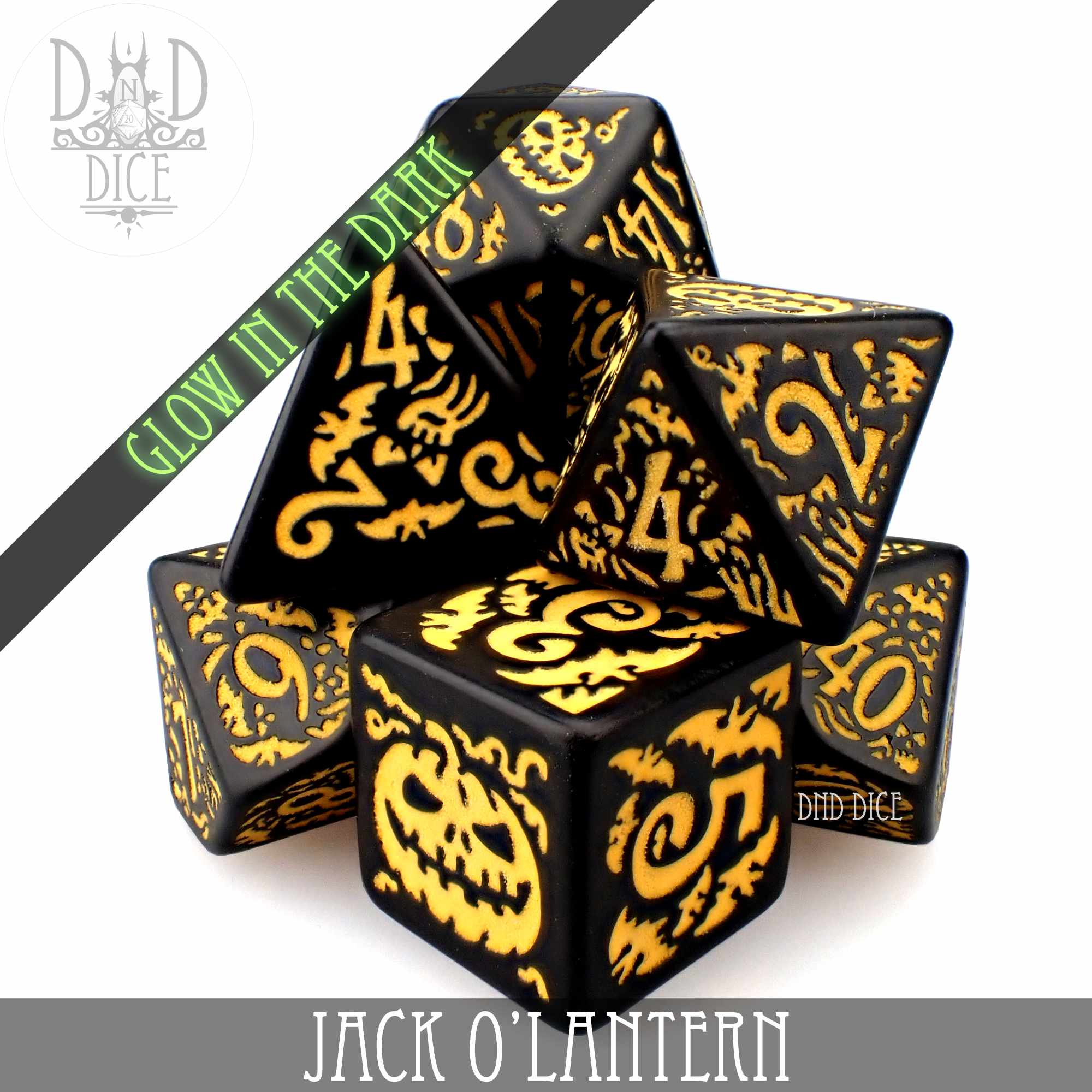 Jack O'Lantern Glow in the Dark Dice Set