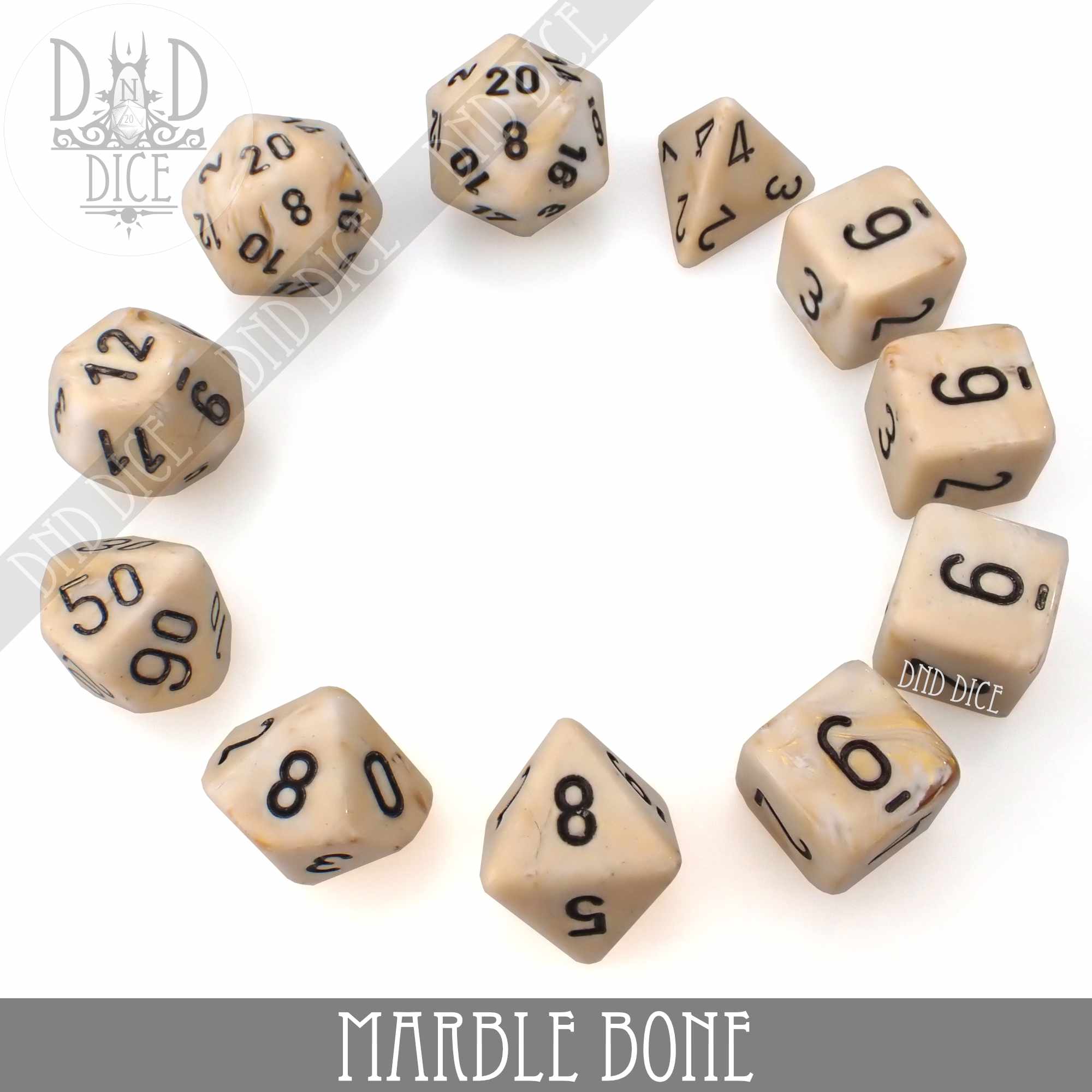 Marble Bone 7 or 11 Dice Set