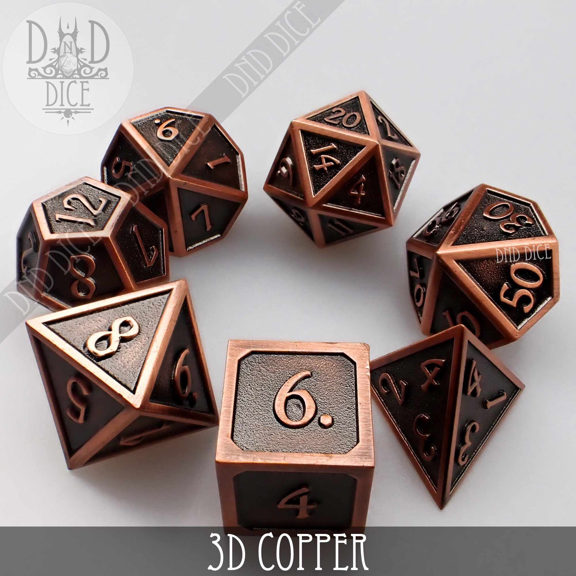 3D Copper Metal Dice Set