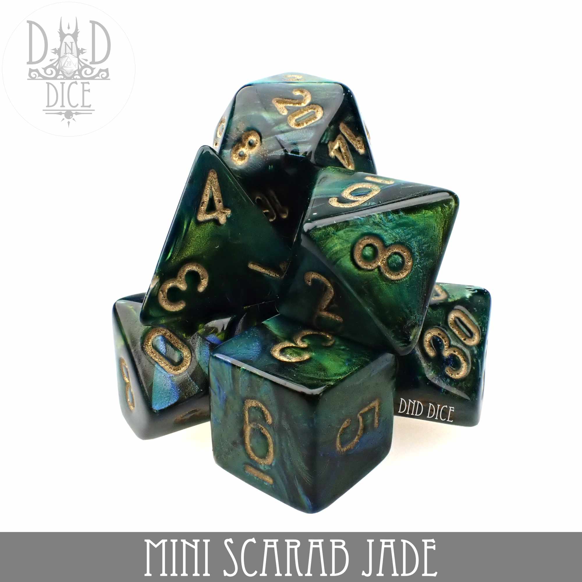 Mini Scarab Jade Dice Set (10mm)
