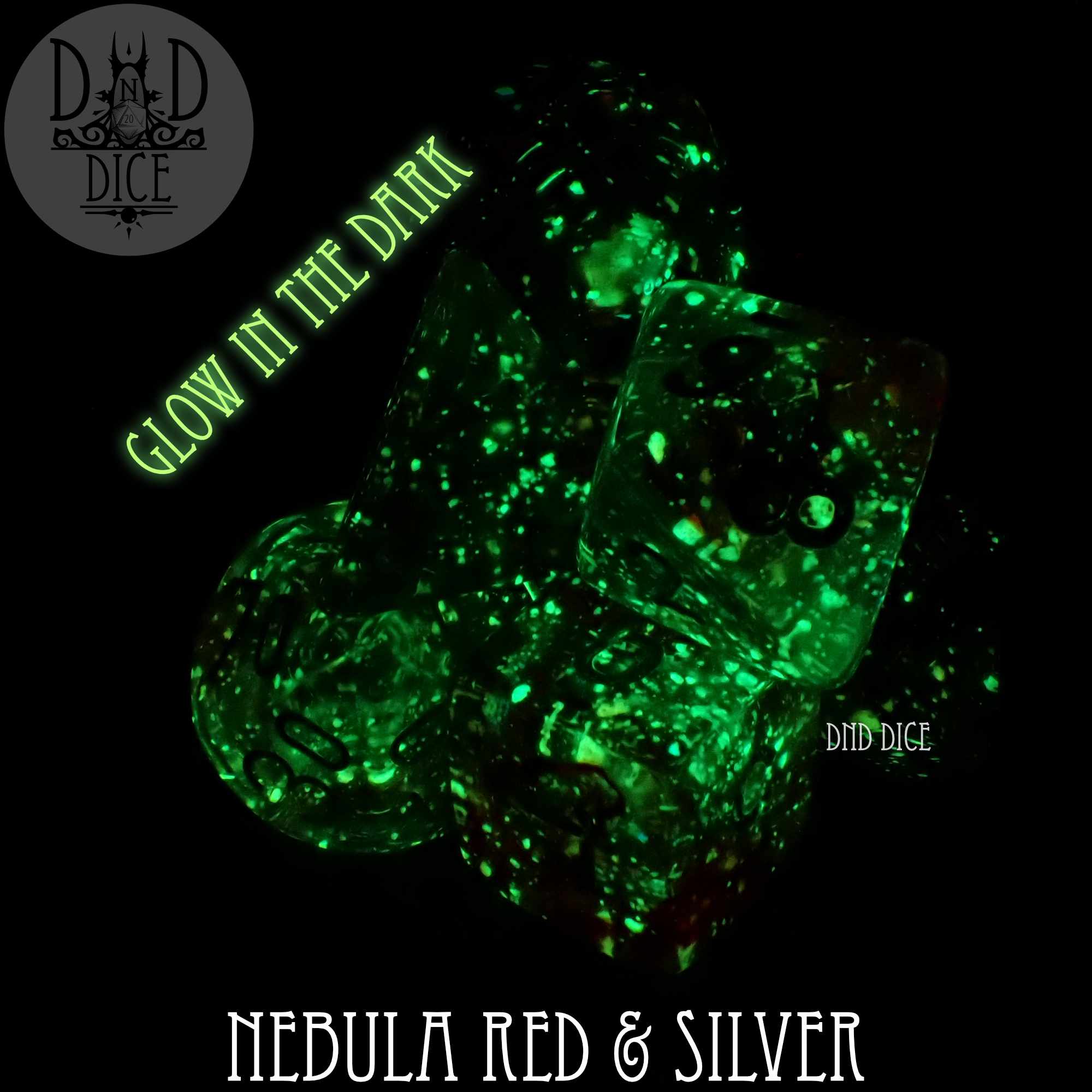 Nebula Red & Silver Dice Set (Glow)