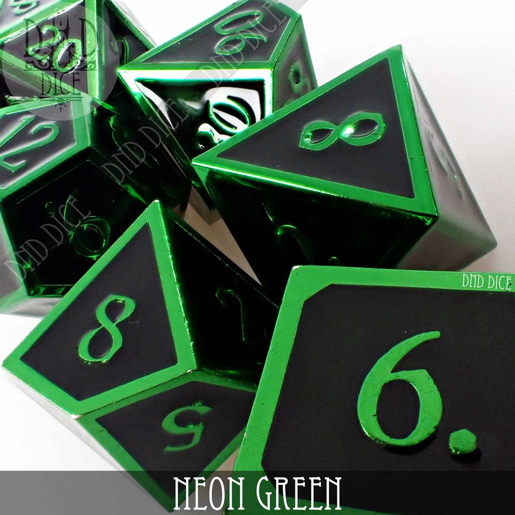 3D Neon Green Metal Dice Set