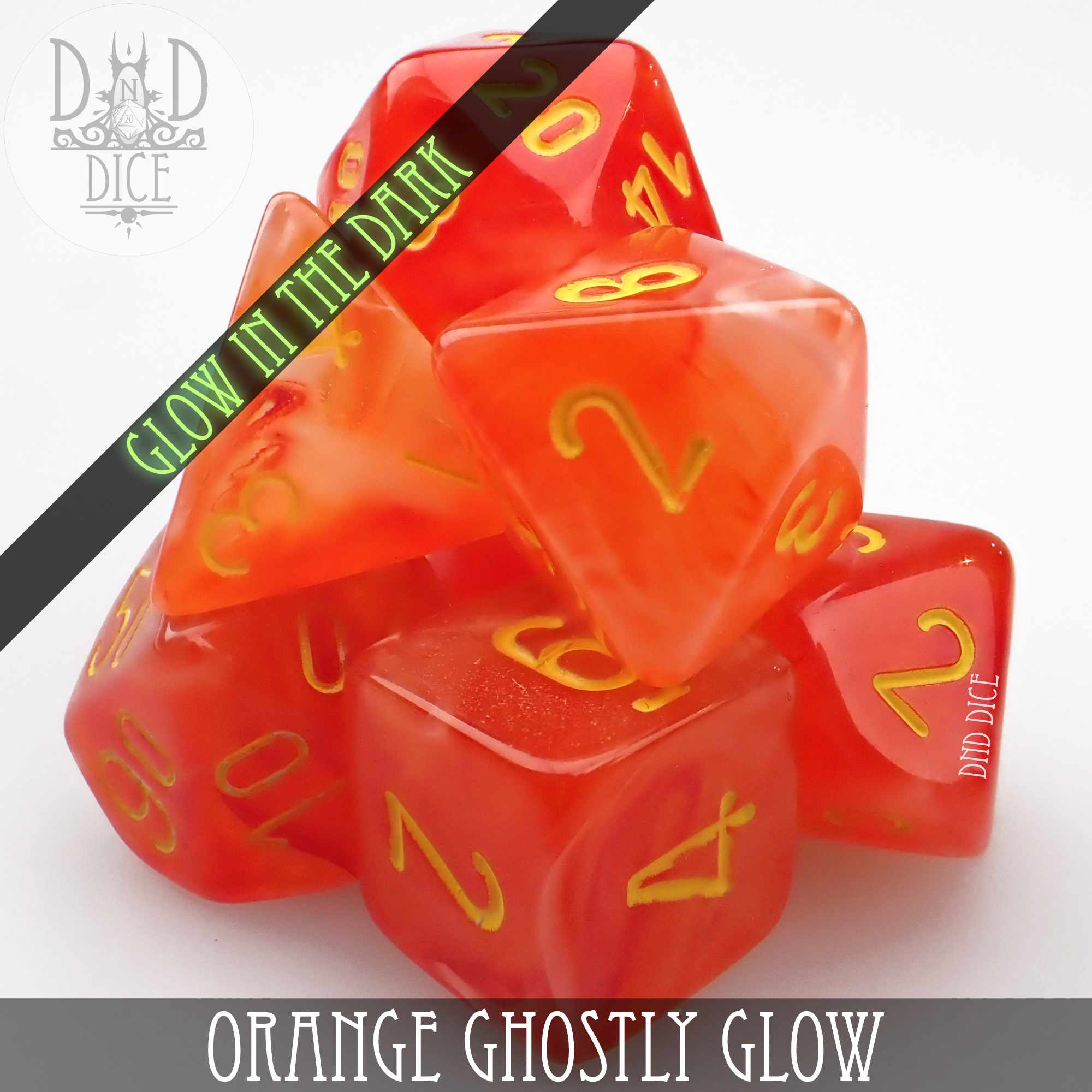 Orange Ghostly Glow in the Dark Dice Set