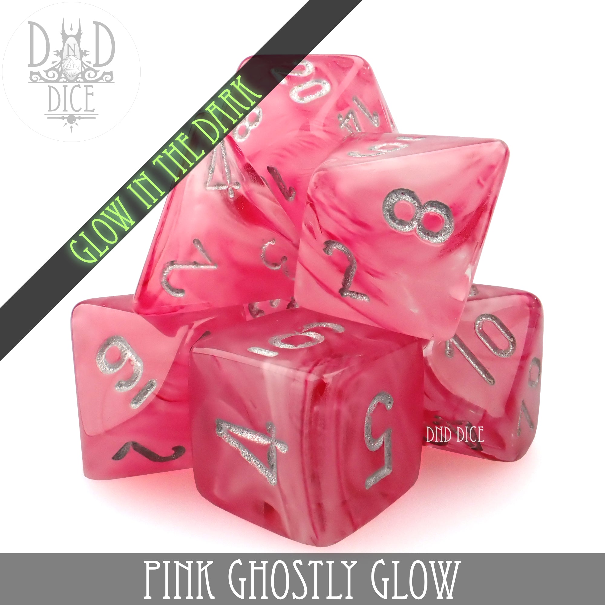 Pink Ghostly Glow Dice Set