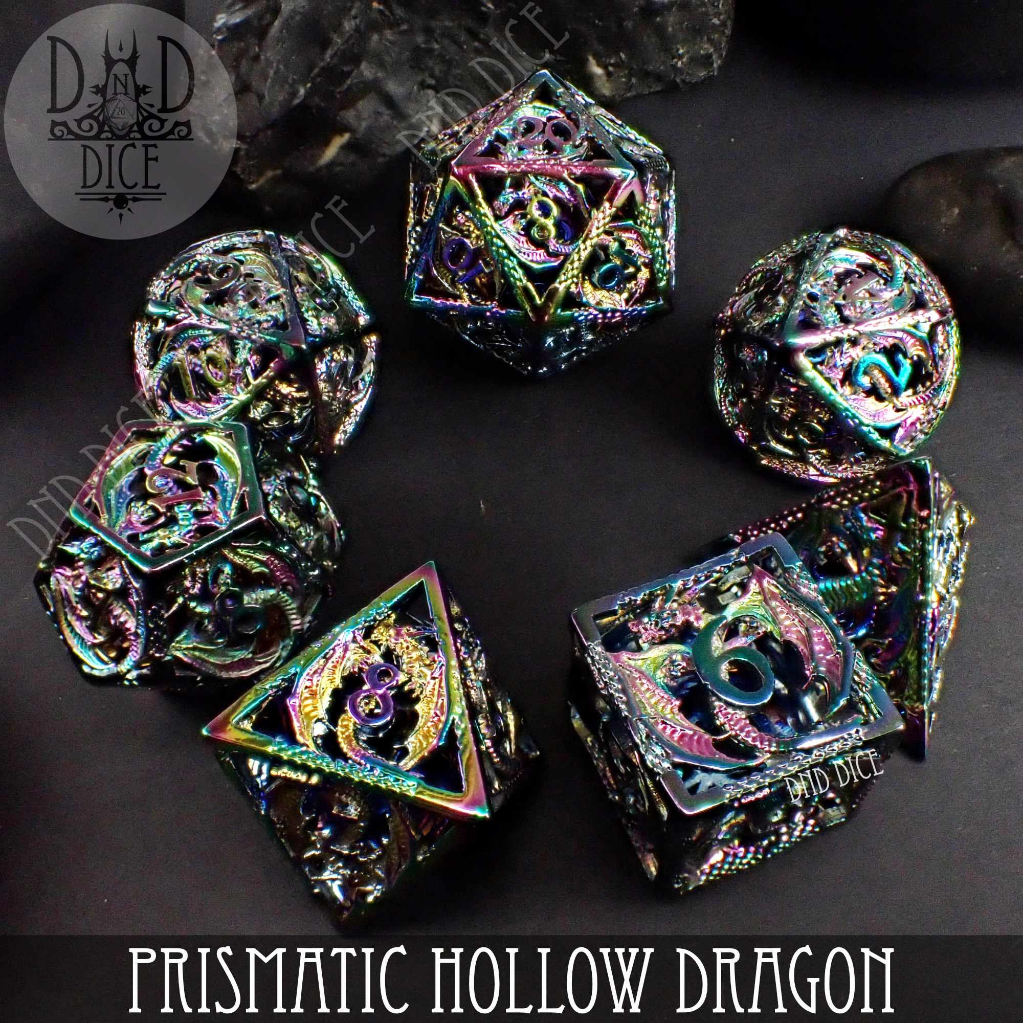 Prismatic Dragon Hollow Metal Dice Set (Gift Box)