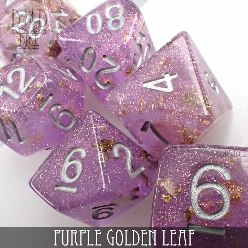 Purple Golden Leaf Dice Set