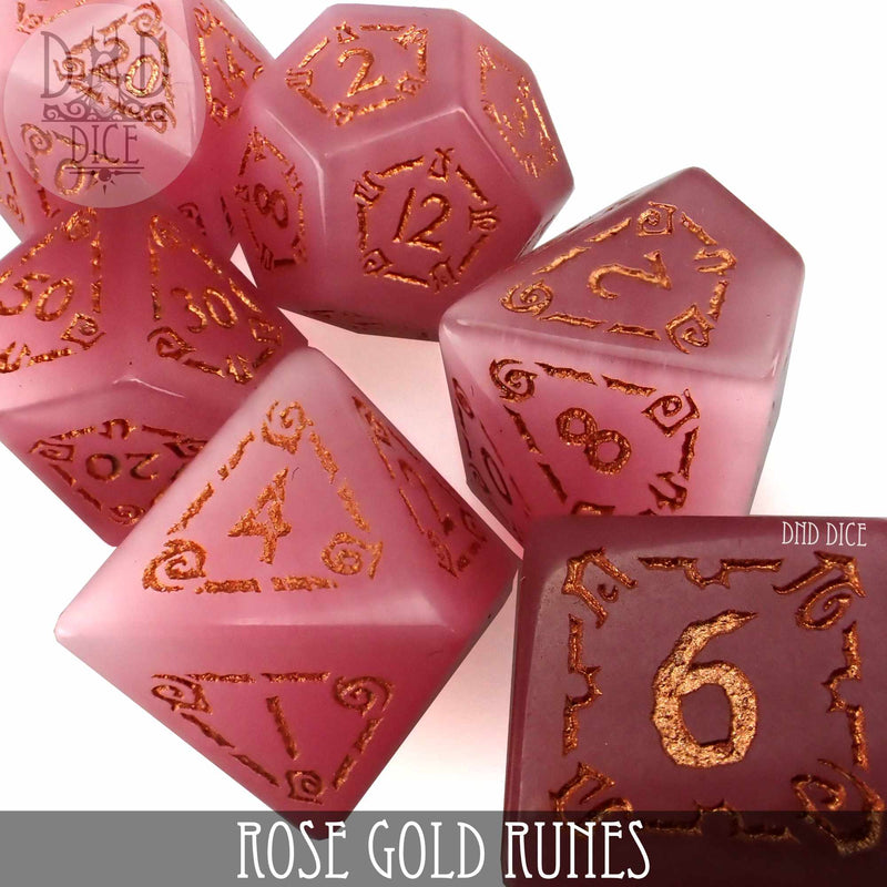 Rose Gold Runes Cat's Eye Dice Set (Gift Box)