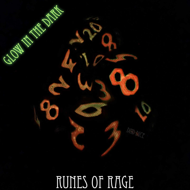 Runes of Rage Glow in the Dark Metal Dice Set