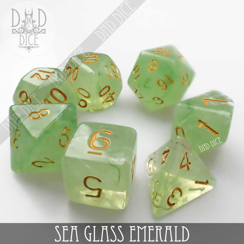 Sea Glass Emerald Dice Set