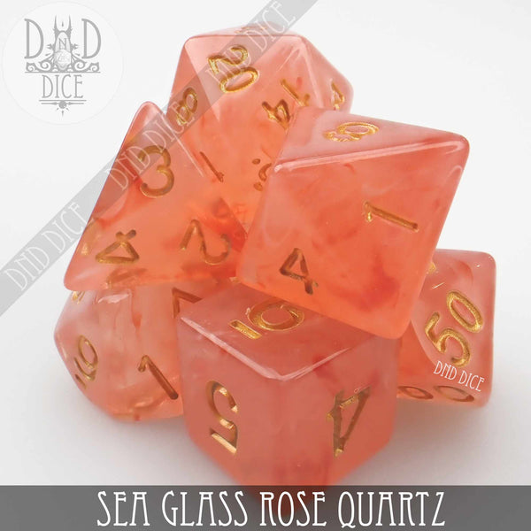 Sea Glass Rose Quartz Dice Set