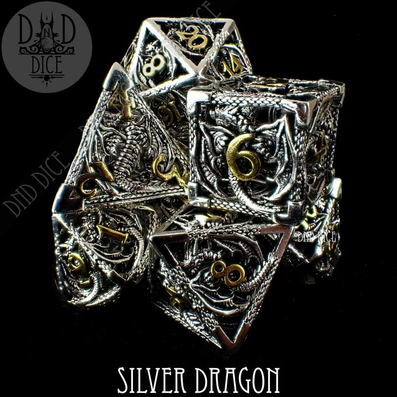 Silver Dragon Hollow Metal Dice Set (Gift Box)