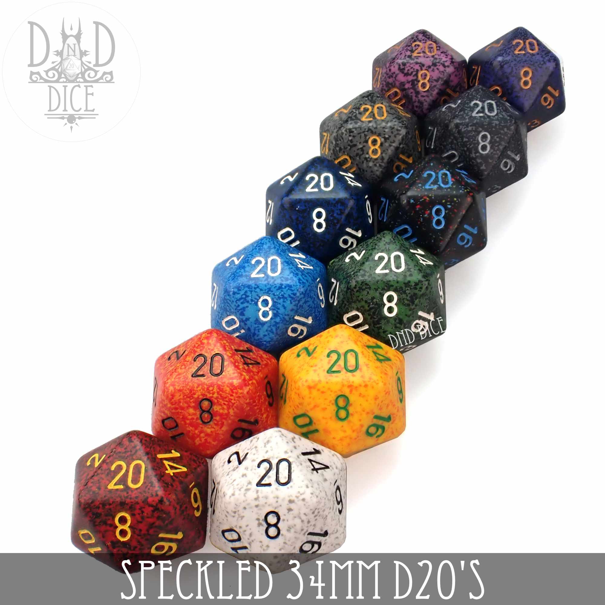 Speckled 34mm D20's (13 Colors)