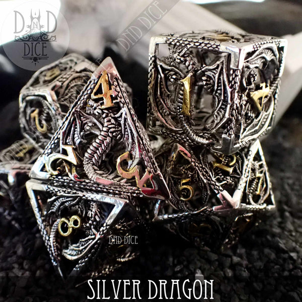 Silver Dragon Hollow Metal Dice Set (Gift Box)
